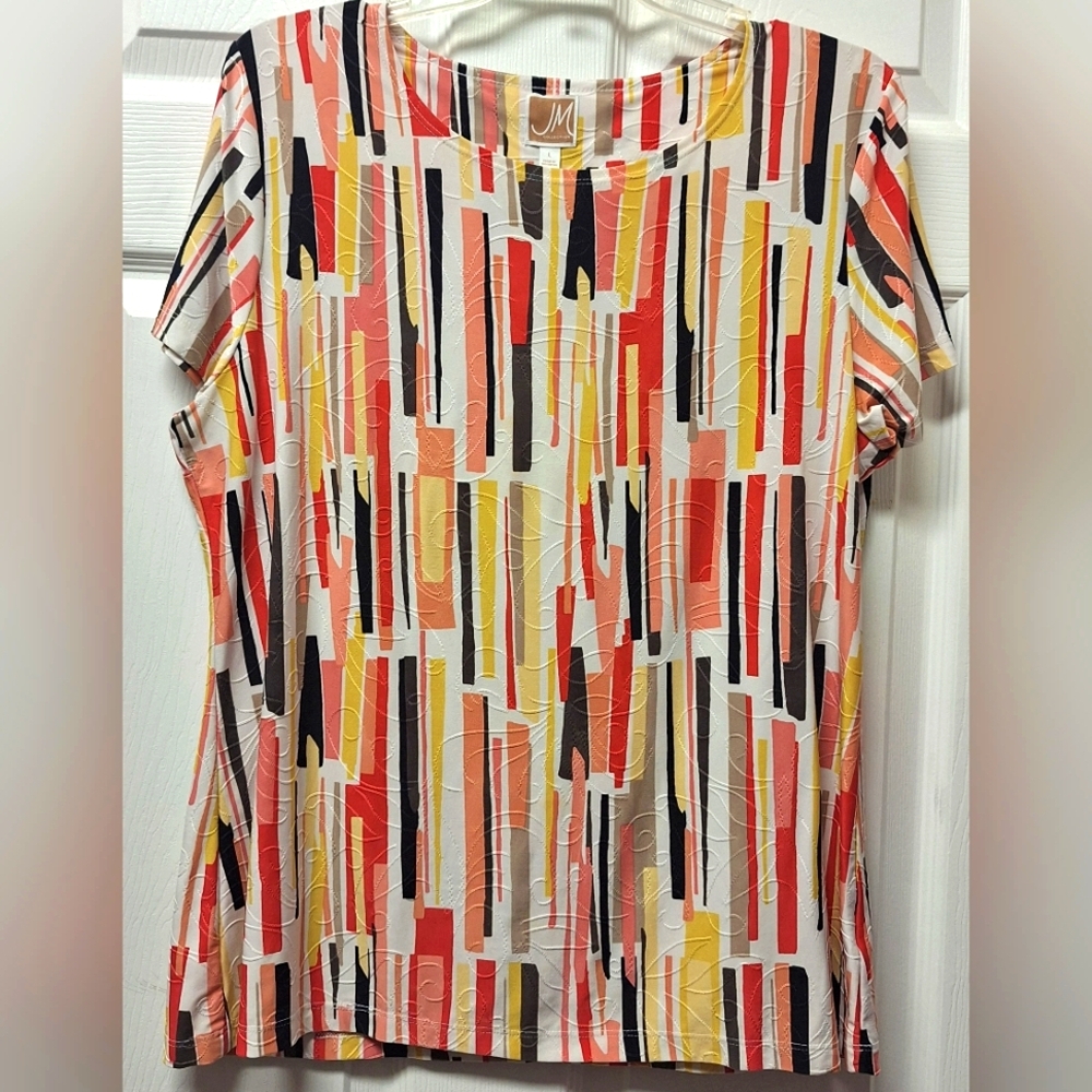JM Collection Abstract Blouse~Textured Shirt~Colorful Top~Like New~Stretchy~L